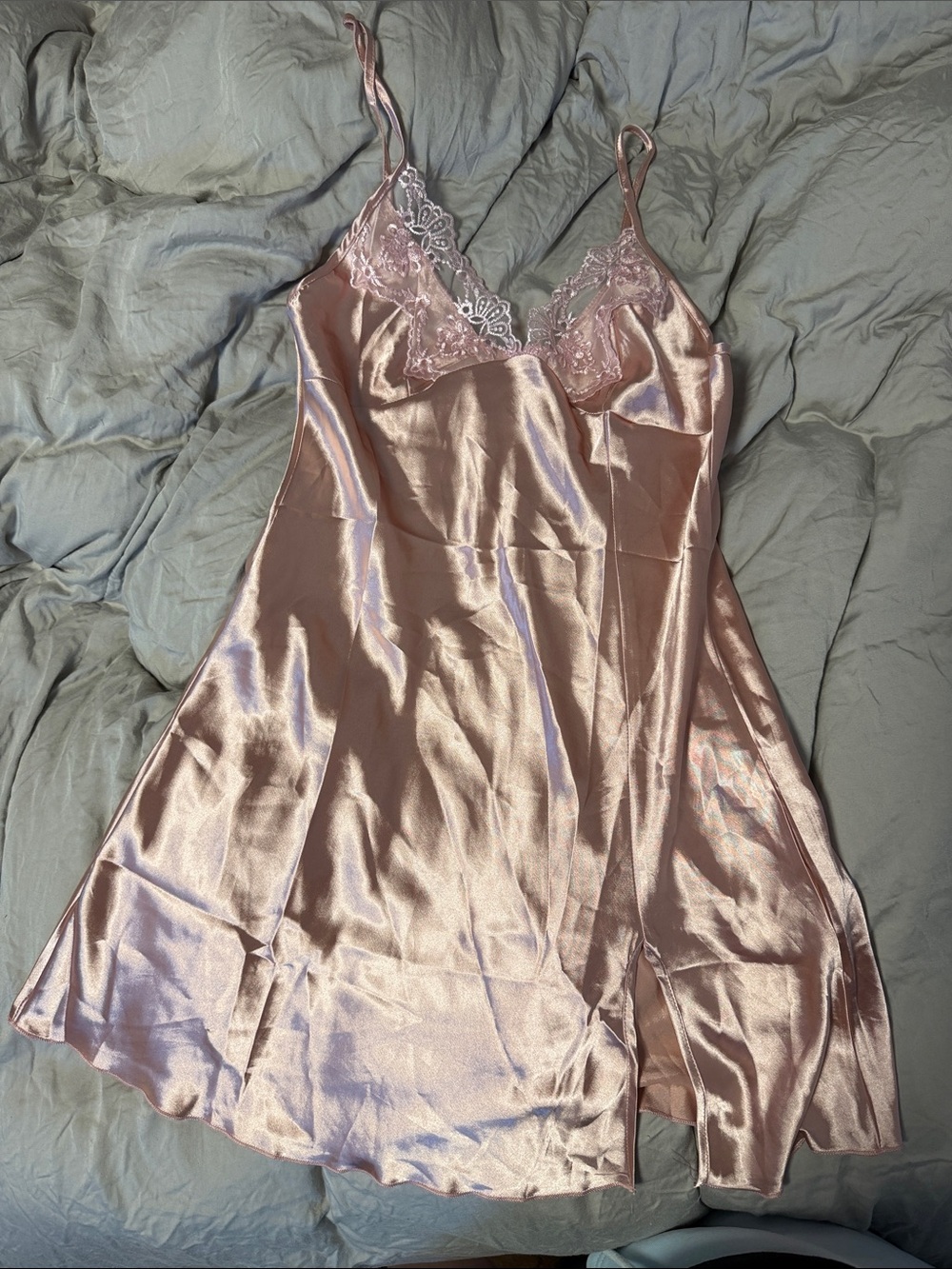 Silky Lace-Trim Slip Dress - Pink